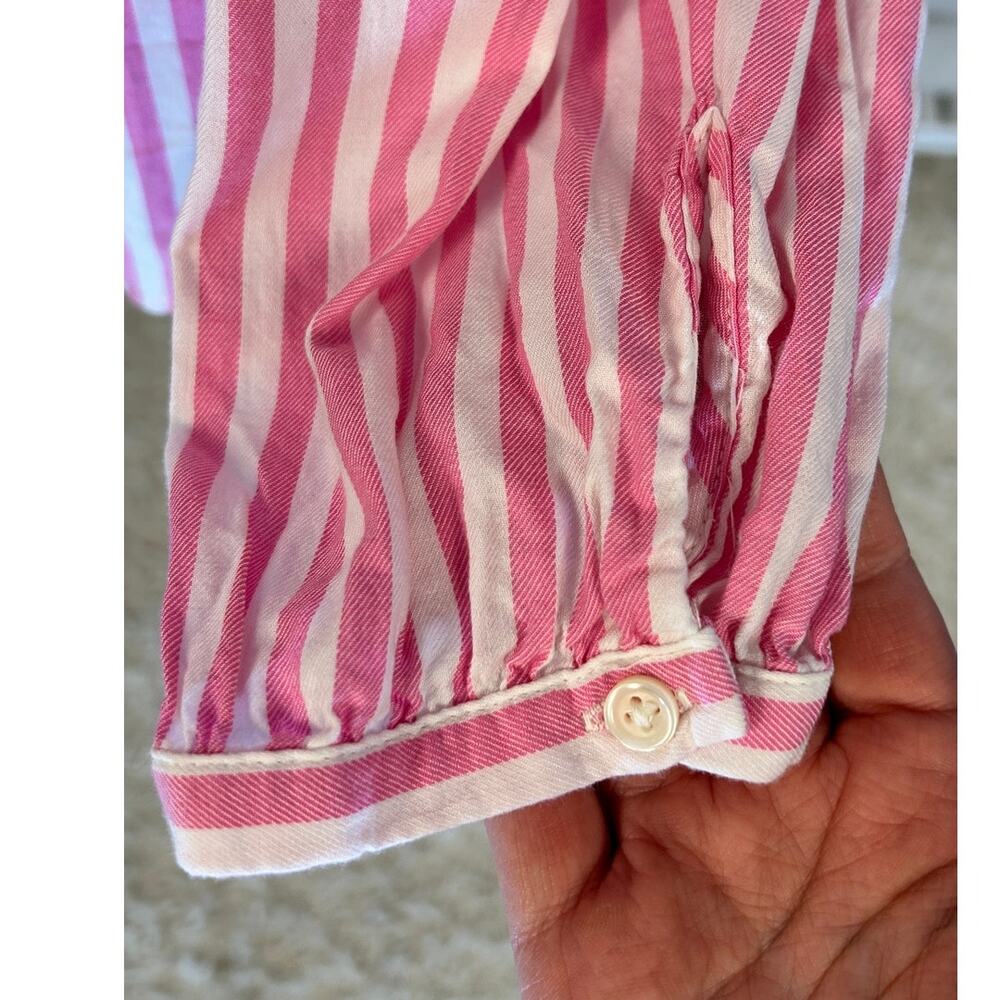 Old Navy Women's Sz M Pink & White Striped Peasant Style Button Up Blouse #0207 - Picture 5 of 8